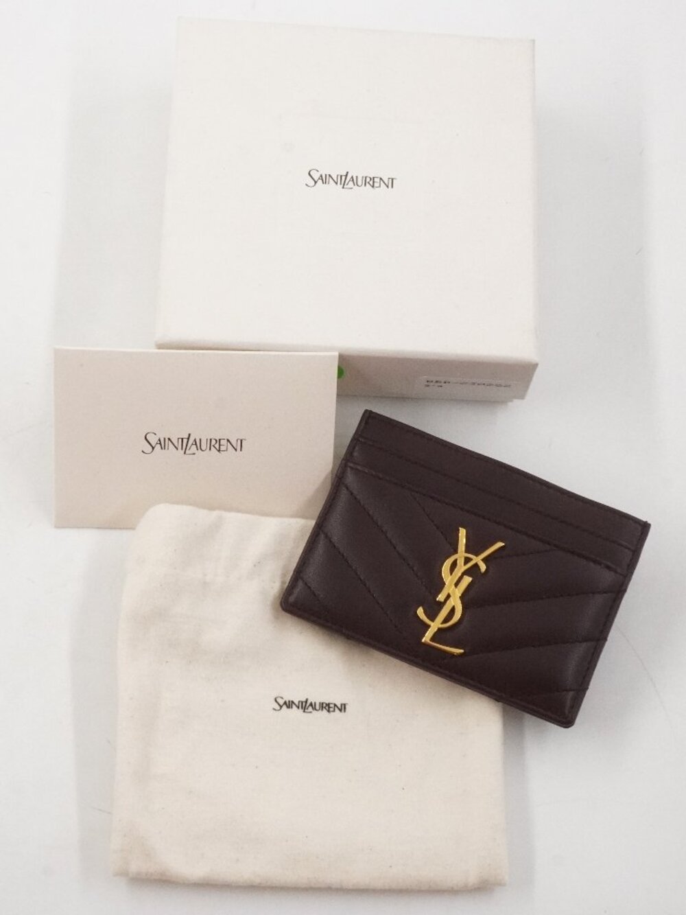 Saint Laurent Cassandre Card Case Wallet In Dark Red Quilted Leather & Gold Logo - Picture 14 of 14